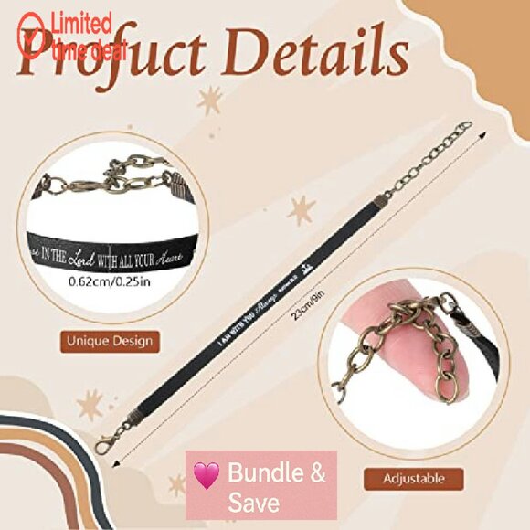 20 Inspirational Leather Bible Verse Bracelets Adjustable Unisex - Picture 3 of 8